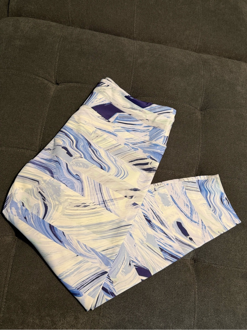 ZELOS Blue & White Marble & Abstract Print Athletic Leggings